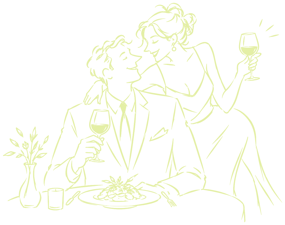 Two guests raising a glass at a private table at Melaverde
